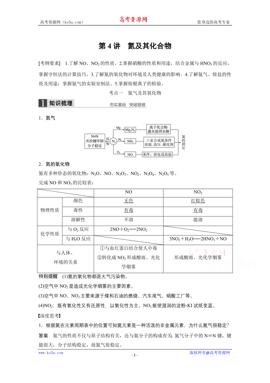 《新步步高》2016届高考化学总复习大一轮（人教版江苏专用）讲义 第四章 常见的非金属及其化合物 第4讲.docx_第1页