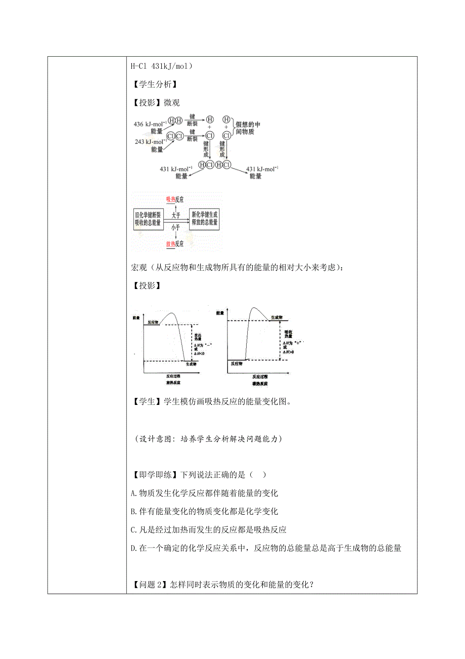 广东省东莞市麻涌中学高二化学人教版选修4第1章第1节《化学反应与能量的变化》教学设计 .doc_第3页