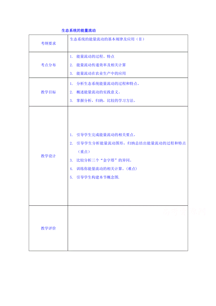 广东省东莞市麻涌中学高二生物人教版必修3第5章第2节《生态系统的能量流动》教学设计 .doc_第1页
