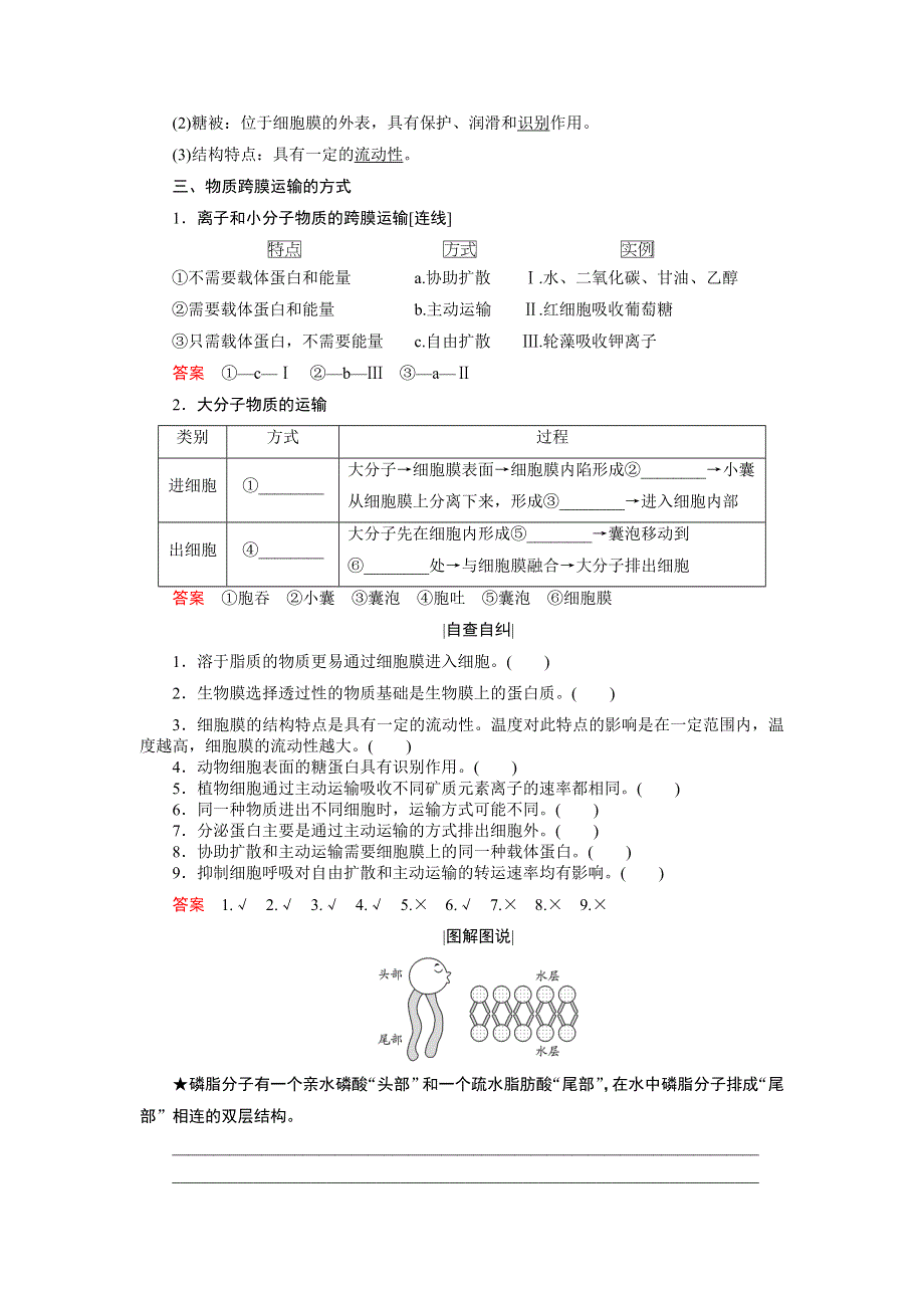 2018版高中生物人教版必修一学案：4-2-4-3 生物膜的流动镶嵌模型 物质跨膜运输的方式 WORD版含答案.doc_第2页