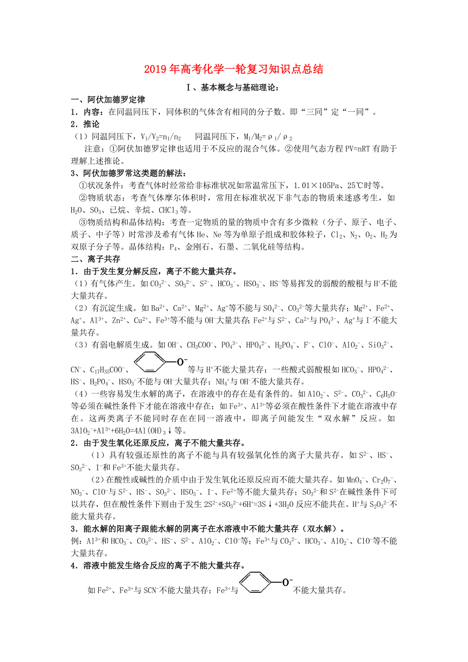 2020年高考化学第一次月考重点知识点精编.doc_第1页