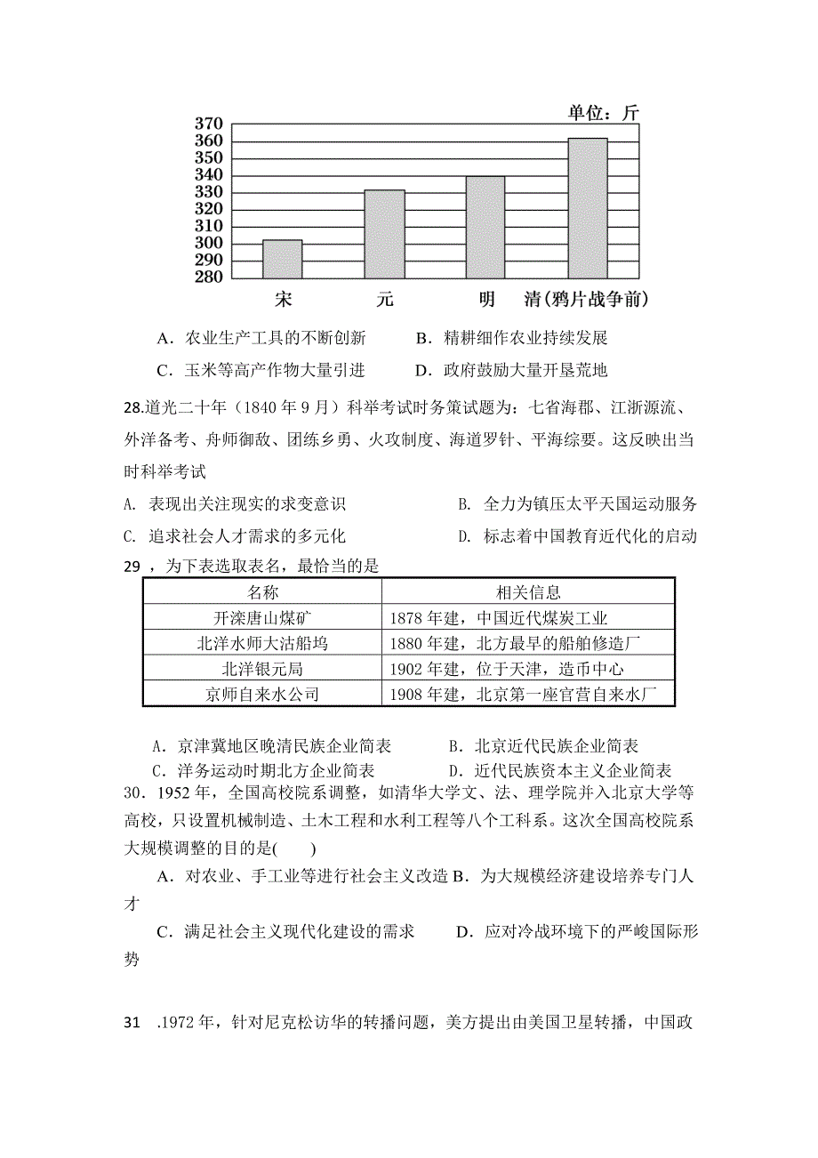 四川省攀枝花市第十五中学校2020届高三上学期第14次周考文综历史试题 WORD版含答案.doc_第2页