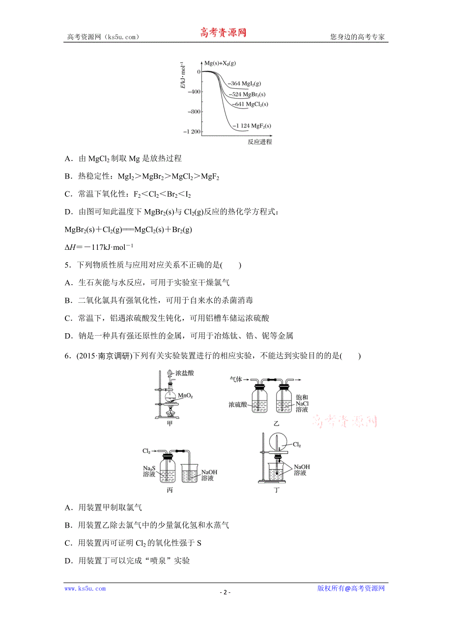 《新步步高》2016版高考化学（江苏专用）大二轮总复习增分练：选择题型满分练 六.docx_第2页