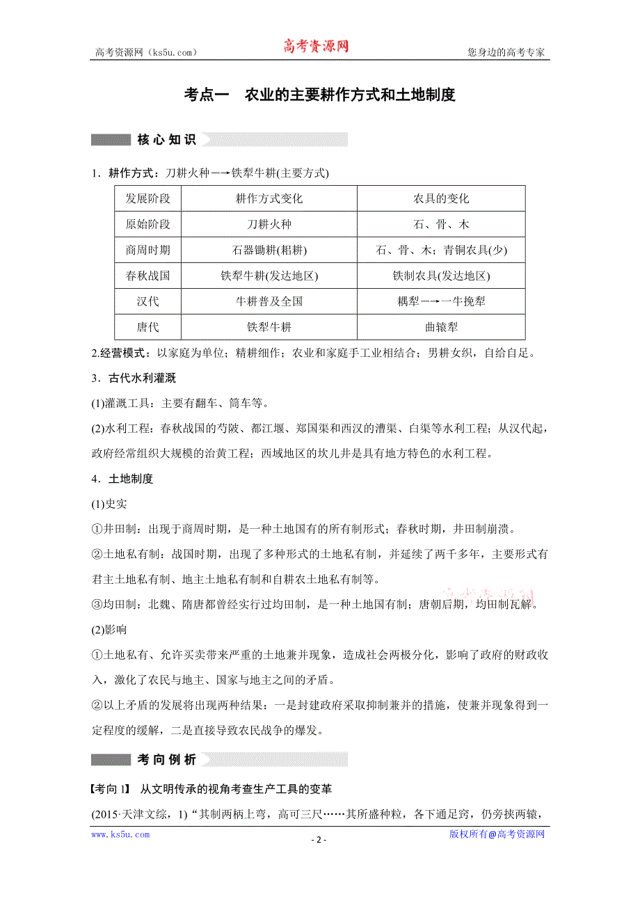 《新步步高》2016版高考历史（全国专用）大二轮总复习与增分策略配套文档：第一部分 板块一 第2讲古代中国的农耕经济.docx_第2页