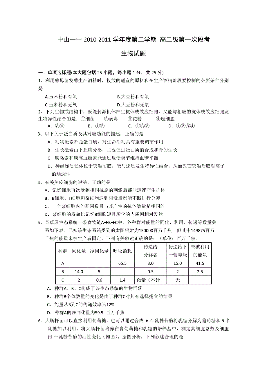 广东省中山一中10-11学年高二下学期第一次段考（生物）.doc_第1页