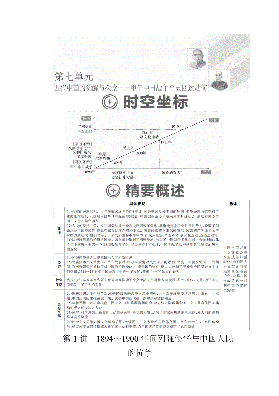 2020年高考历史人民版通史一轮复习学案：第二部分 第七单元 第1讲　1894～1900年间列强侵华与中国人民的抗争 WORD版含答案.doc_第1页