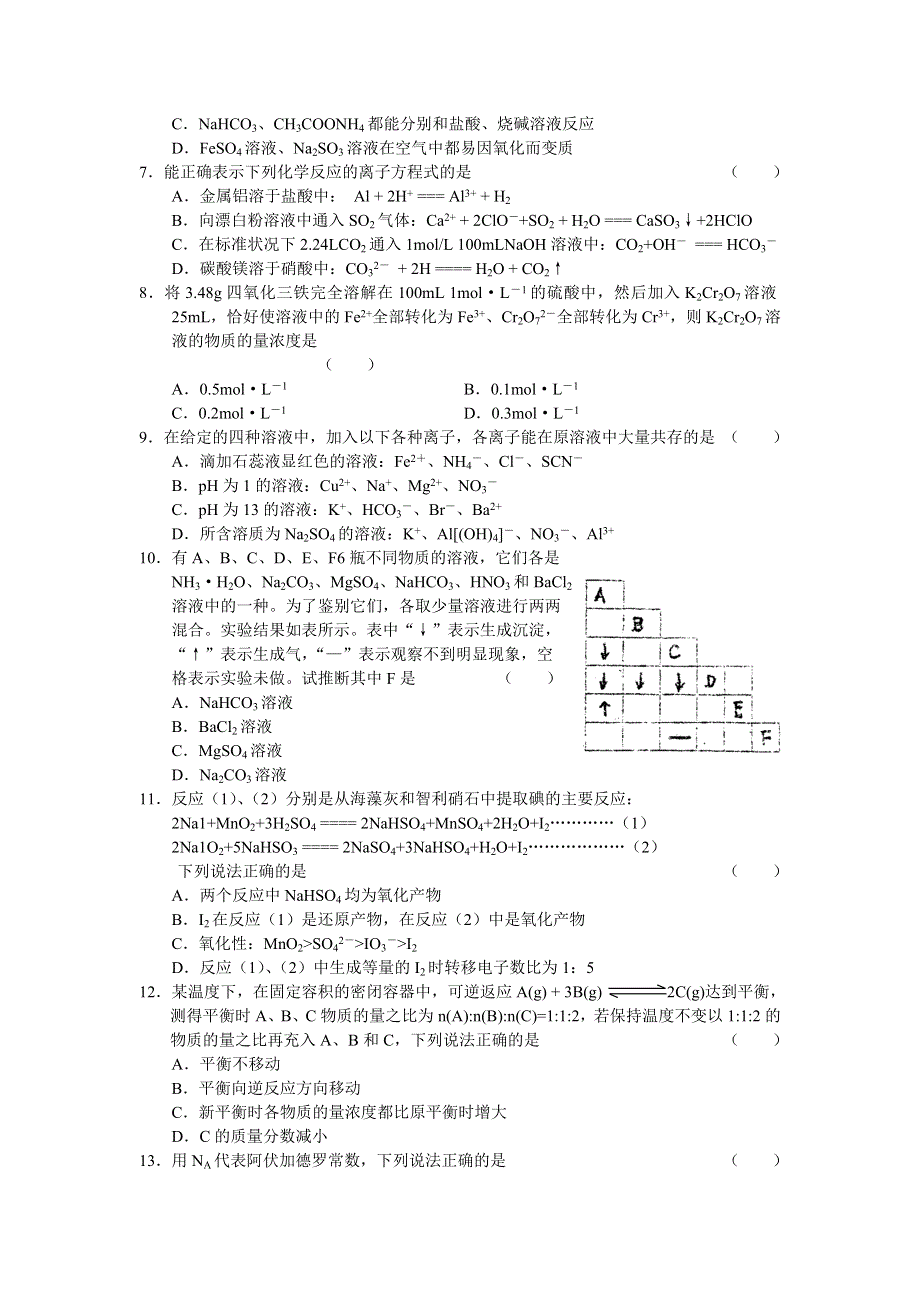 山东省寿光现代中学2007-2008学年高三第二次考试（化学）.doc_第2页