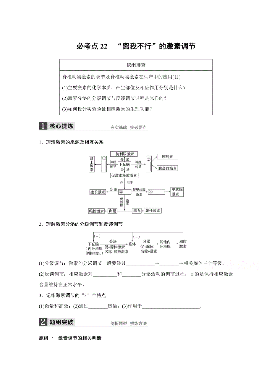 《新步步高》2016版高考生物（全国专用）二轮复习配套讲义：专题8 必考点22“离我不行”的激素调节 WORD版.docx_第1页