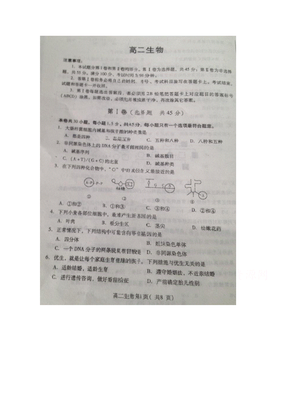 山东省寿光现代中学2015-2016学年高二12月月考生物试题 扫描版含答案.doc_第1页