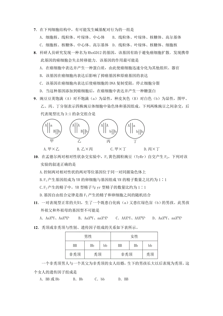 四川省新津中学2017-2018学年高二上学期入学考试生物试题 WORD版含答案.doc_第2页