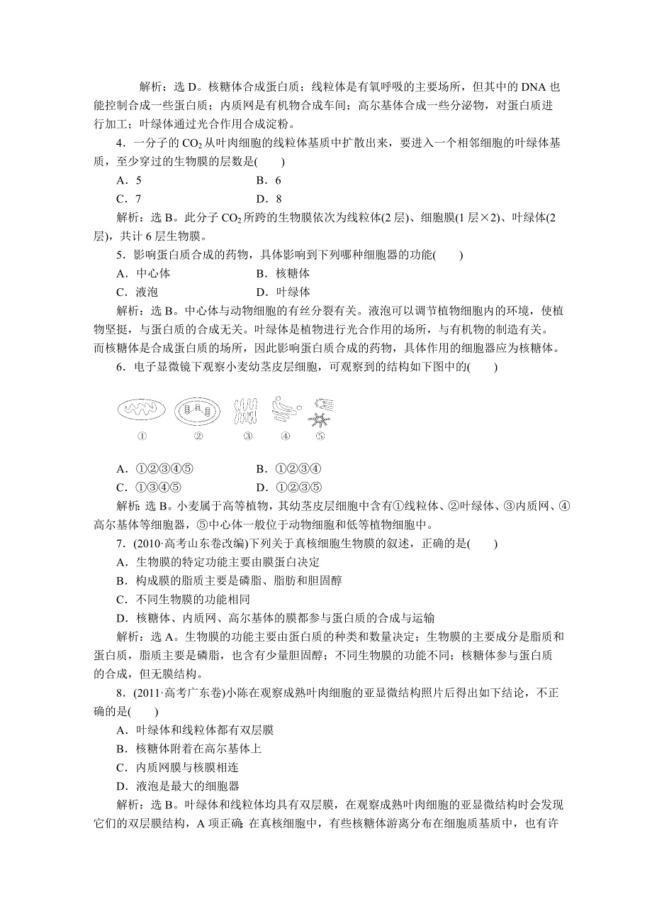 2013年高一生物必修一 3.2《细胞器》（二） 同步练习（人教版）.doc_第3页