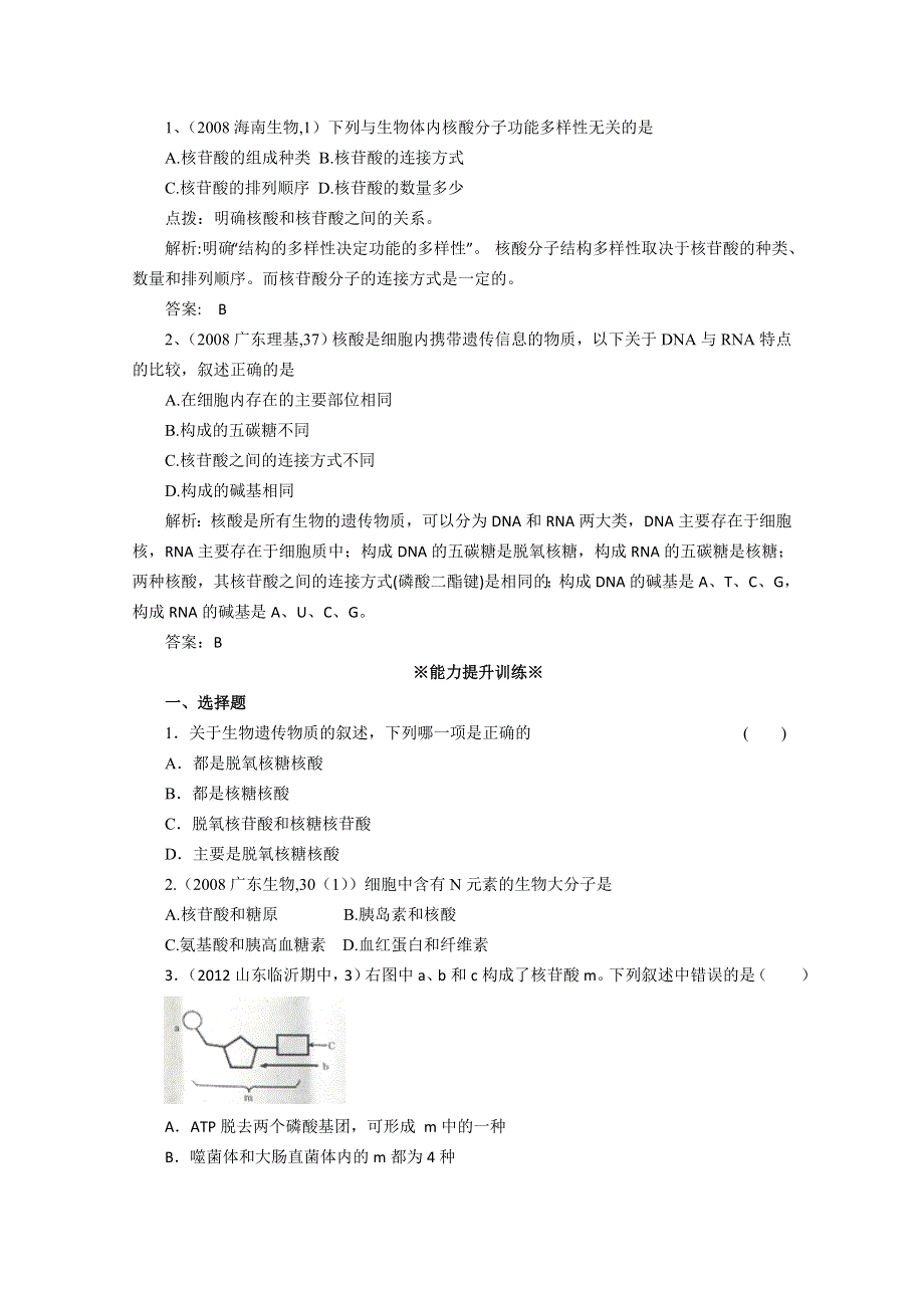 2013年高一生物必修一 2.3《传信息的携带者——核酸》同步练习（人教版）.doc_第3页