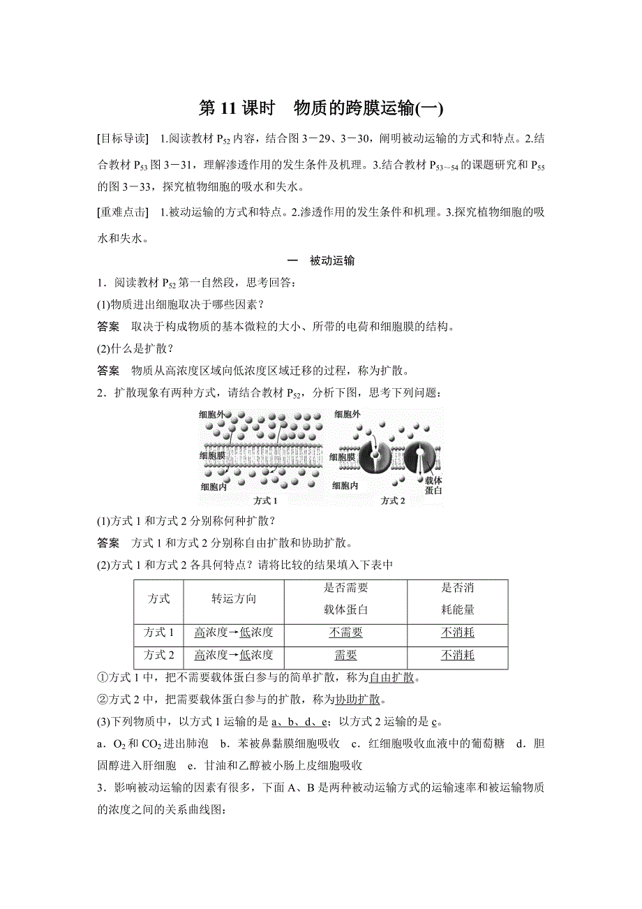 《新步步高》2016生物苏教版必修1文档：第三章 第11课时 物质的跨膜运输（一） WORD版含解析.docx_第1页