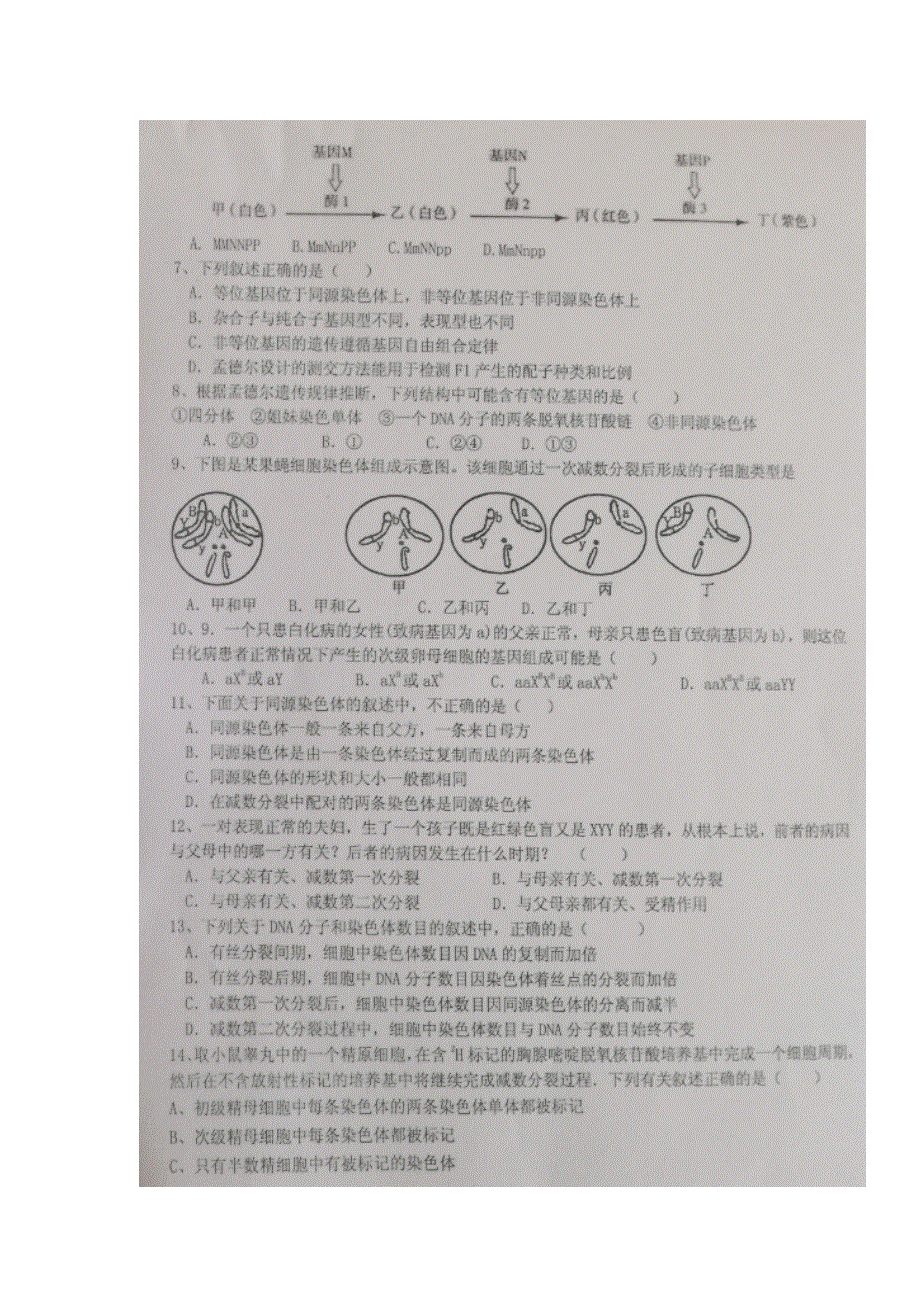 山东省寿光现代中学2016-2017学年高二10月月考生物试题 扫描版含答案.doc_第2页