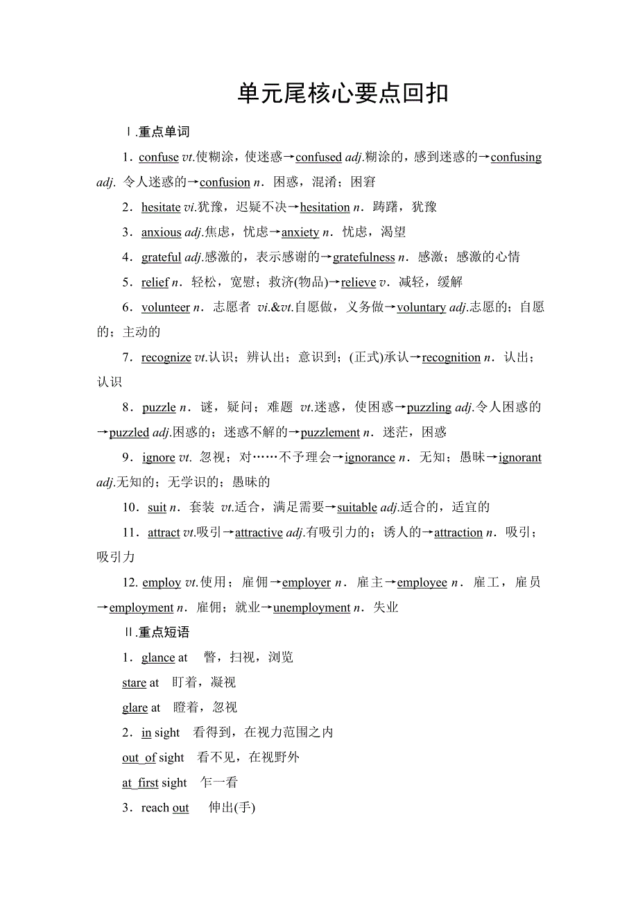 2018版高中英语译林版必修3教师用书：UNIT 1 单元尾 核心要点回扣 WORD版含解析.doc_第1页