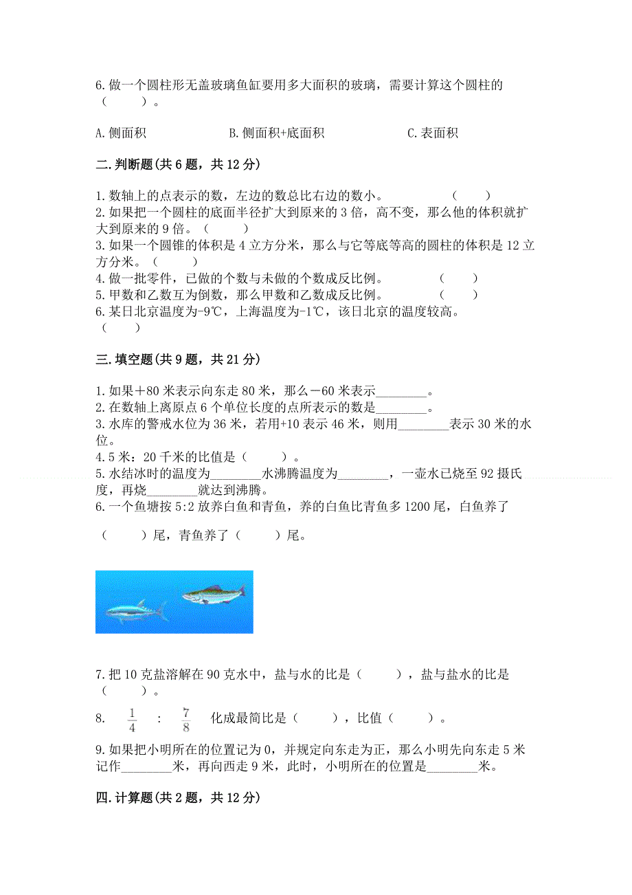 冀教版数学六年级下学期期末综合素养练习题及参考答案（综合卷）.docx_第2页