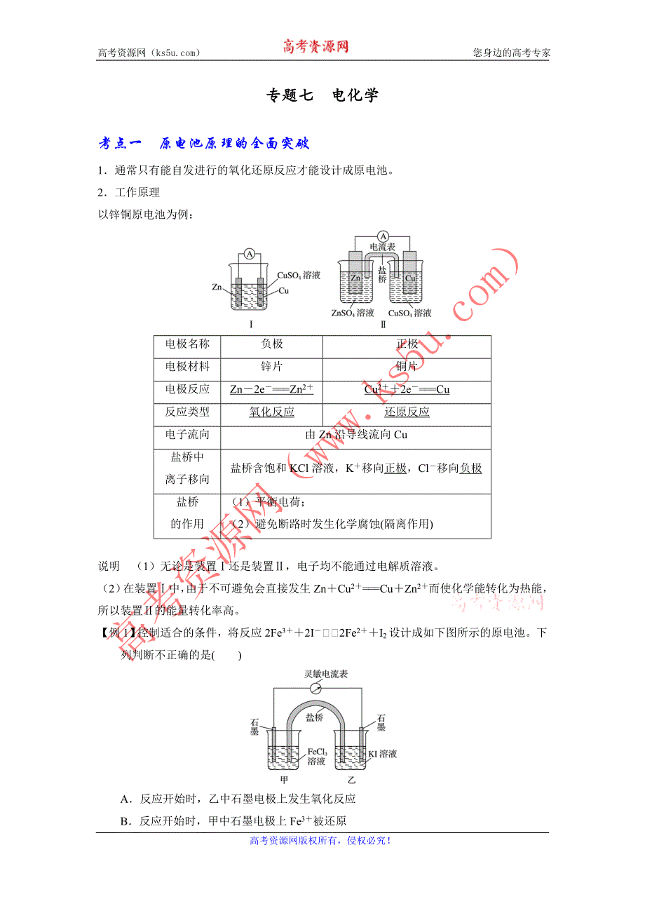 《优选整合》人教版高考化学2017届二轮复习专题七 电化学（专题复习） WORD版含解析.doc_第1页