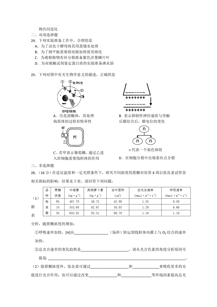 广东省中山市2015年高三综合测试(三)理综生物试题 WORD版含答案.doc_第2页