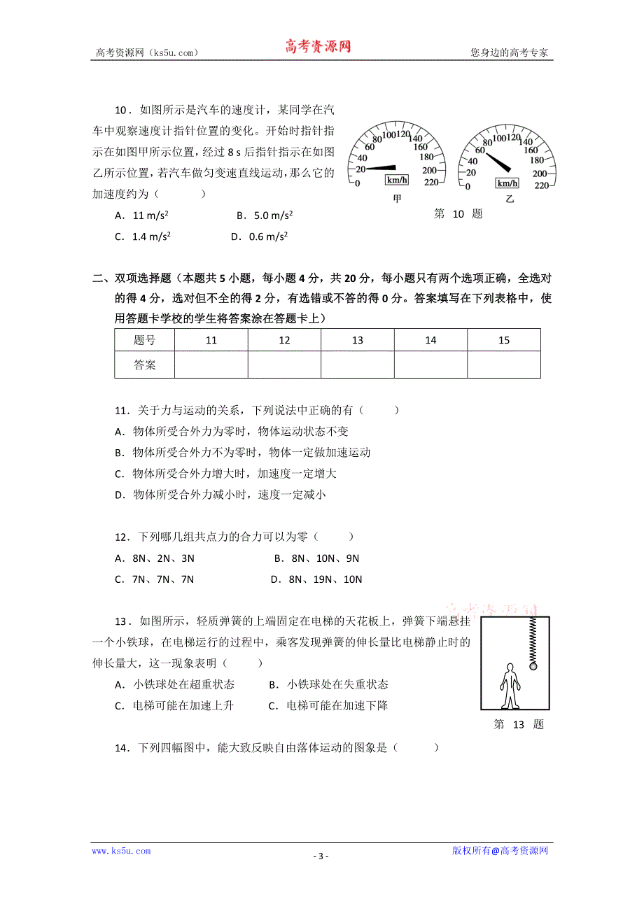 广东省东莞市教育局教研室2010-2011学年高一上学期教学质量自查试题（物理B）.doc_第3页