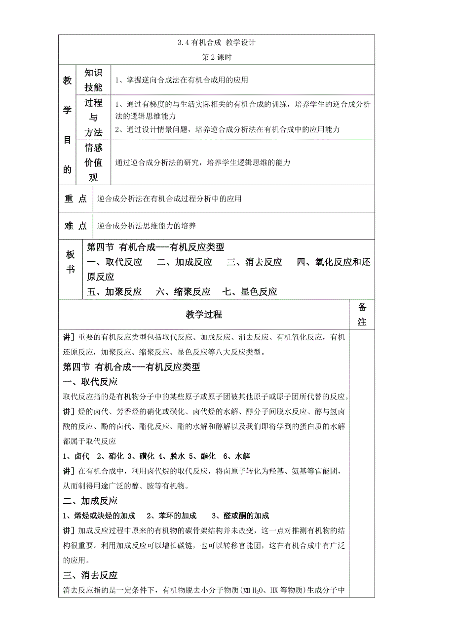 人教版高中化学选修五 3-4有机合成第2课时（教案1） .doc_第1页