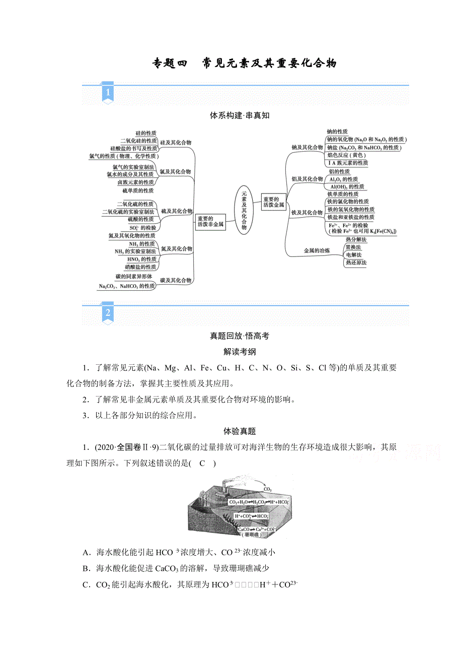 2021届高考二轮化学人教版学案：专题四　常见元素及其重要化合物 WORD版含解析.doc_第1页