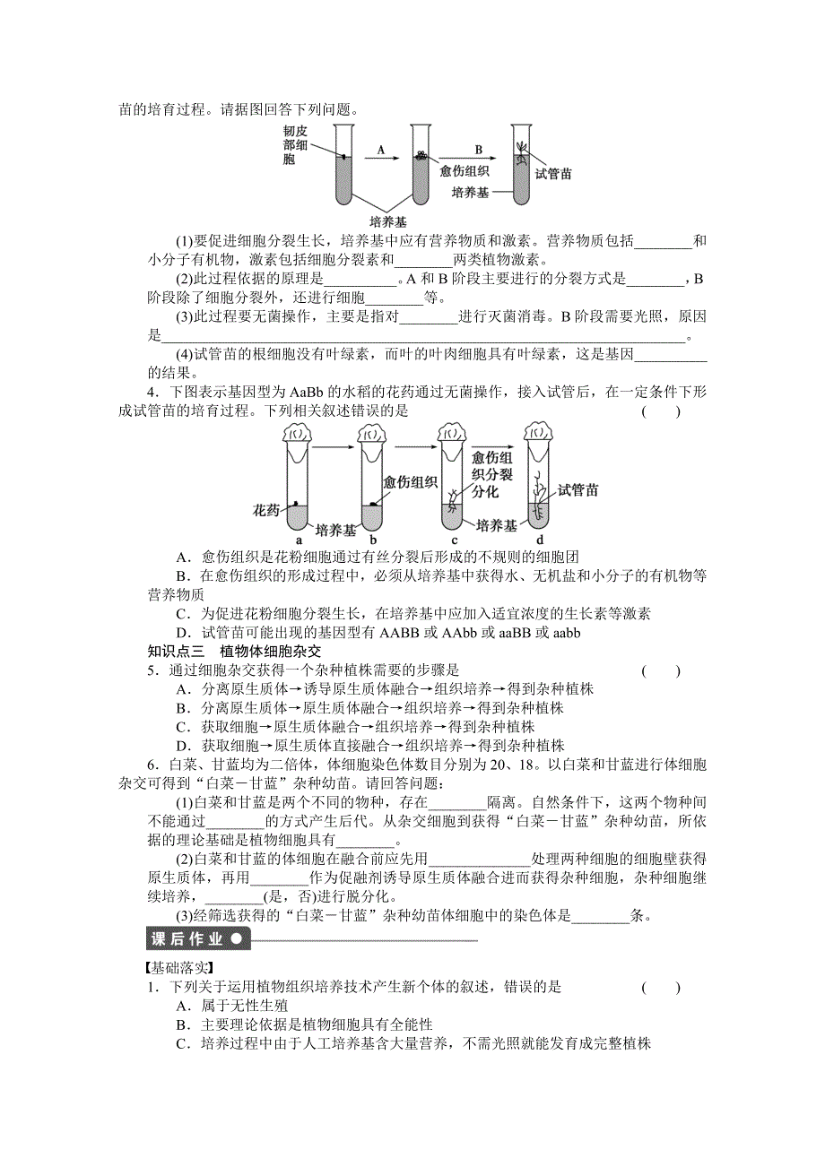 《新步步高》2015-2016学年高二生物人教版选修3课时作业：2.1.1 植物细胞工程的基本技术.docx_第2页