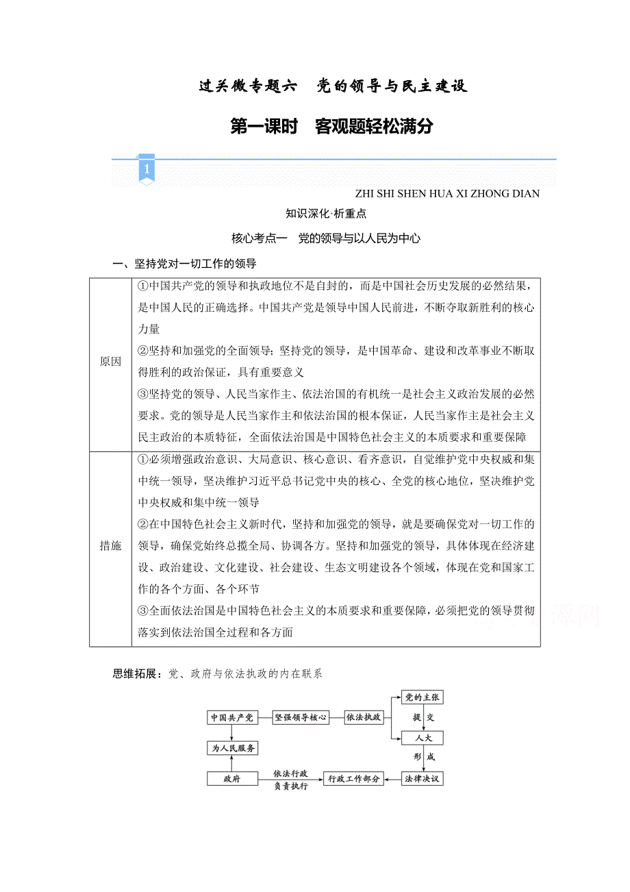 2021届高考二轮政治人教版学案：专题六　党的领导与民主建设 第一课时　客观题轻松满分 WORD版含解析.doc_第1页