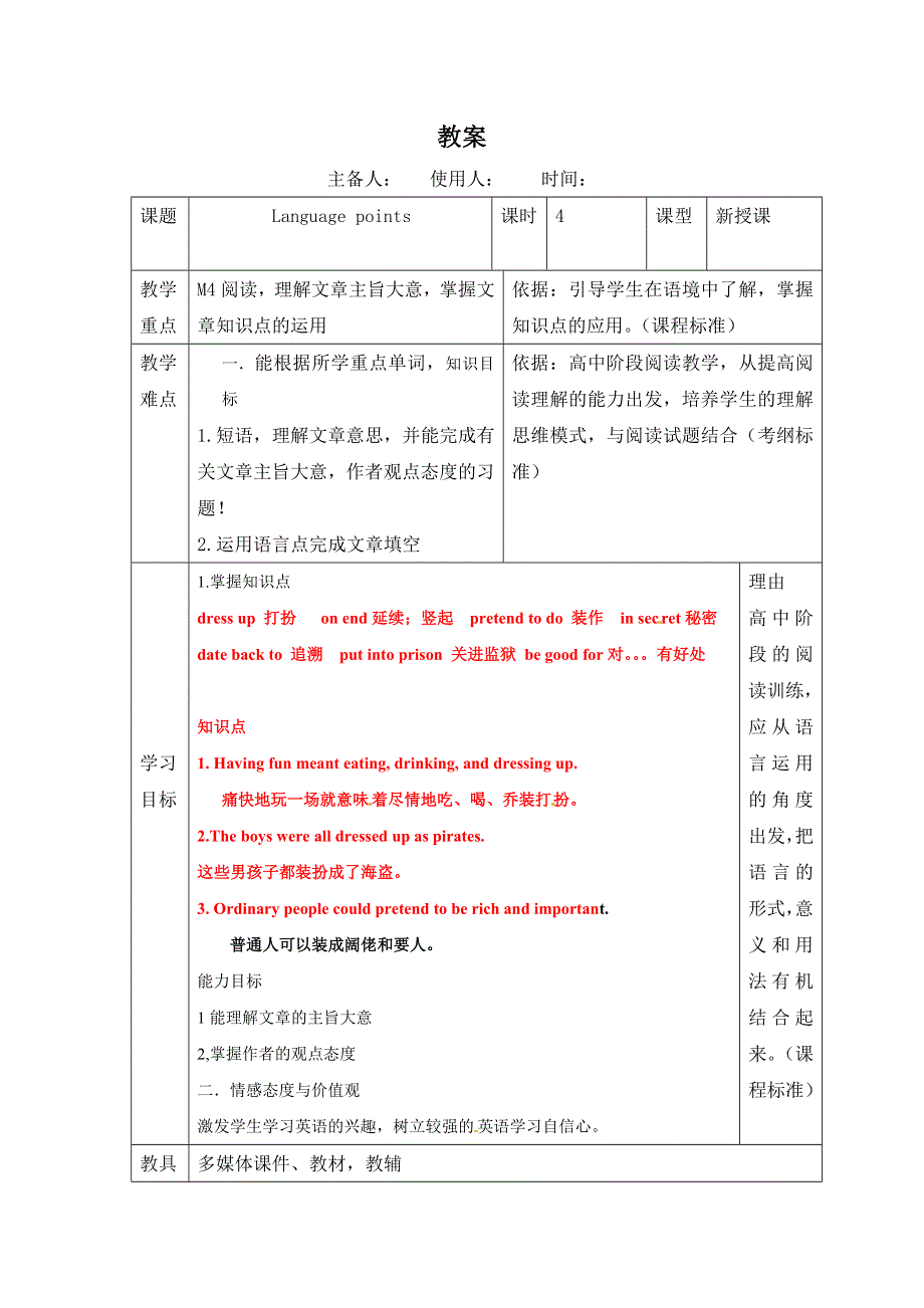 2020-2021学年外研版高二英语必修五教案：MODULE4 CARNIVAL LANGUAGE POINTS WORD版含答案.doc_第1页