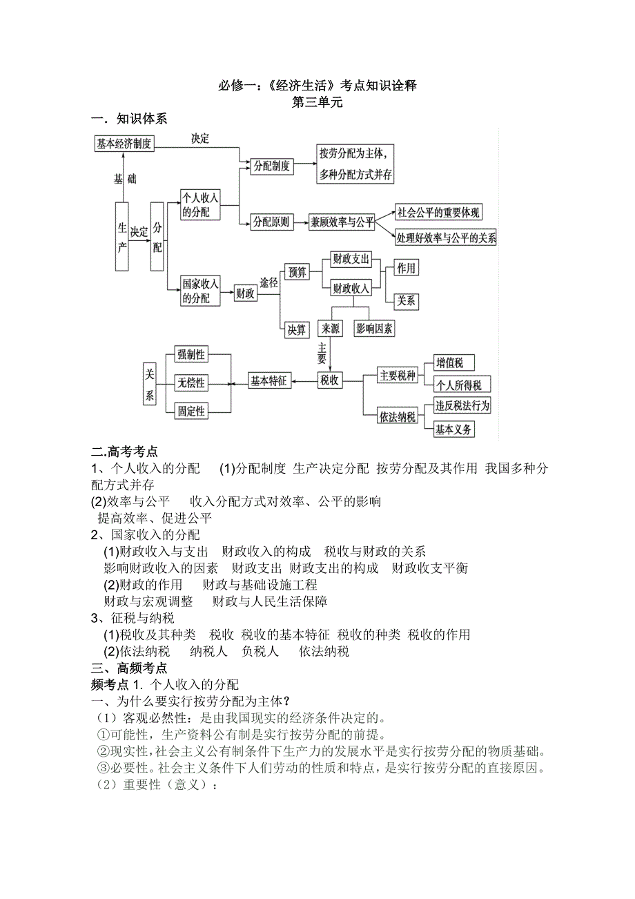 2012届高三政治二轮考点知识诠释：第三单元 收入与分配（新人教必修1）.doc_第1页