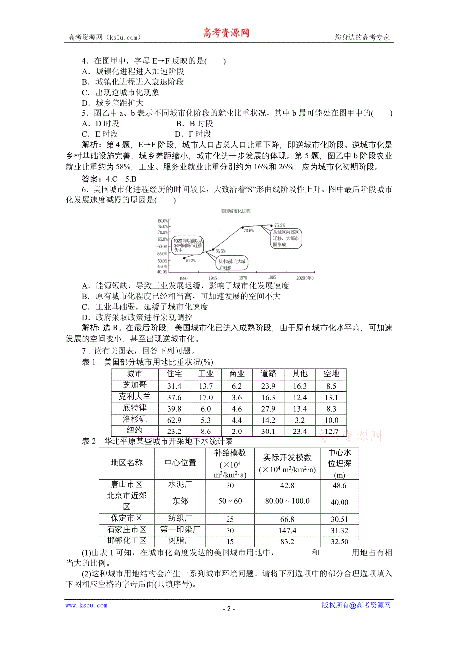 2012届高考地理《优化方案》一轮复习优化演练：第六单元第21讲　城市化及其对地理环境的影响（湘教版）.doc_第2页