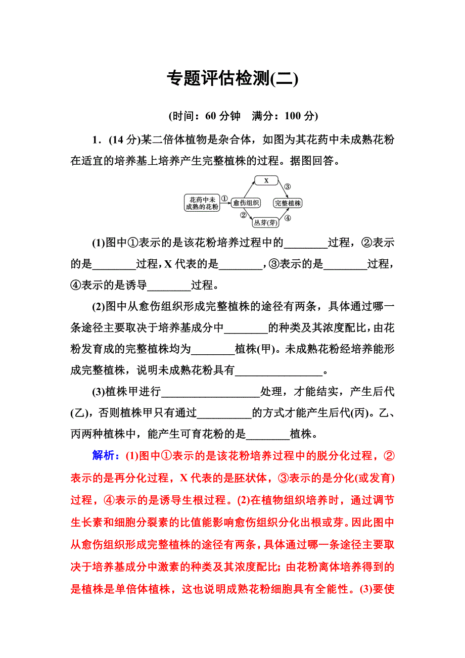 2016-2017年《金版学案》高二生物人教版选修3练习：专题评估检测（二） WORD版含解析.doc_第1页