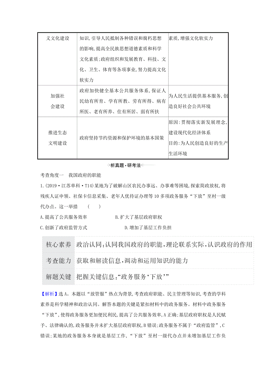 2021届高考政治一轮复习 第二单元 为人民服务的政府 3 我国政府是人民的政府练习（含解析）新人教版必修2.doc_第2页