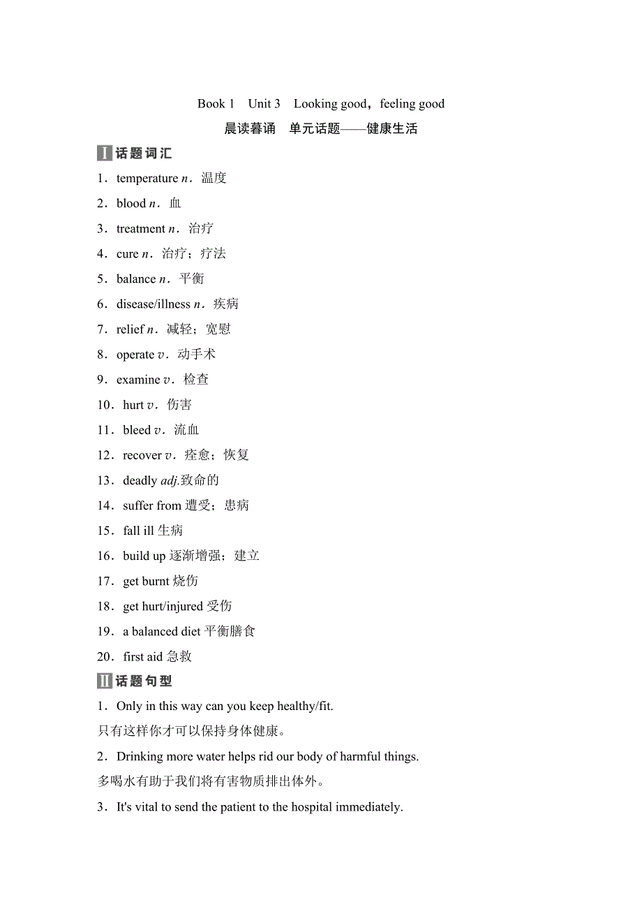 2020新课标高考牛津版英语第一轮总复习讲义：第1部分 BOOK 1　UNIT 3　LOOKING GOODFEELING GOOD WORD版含答案.doc_第1页