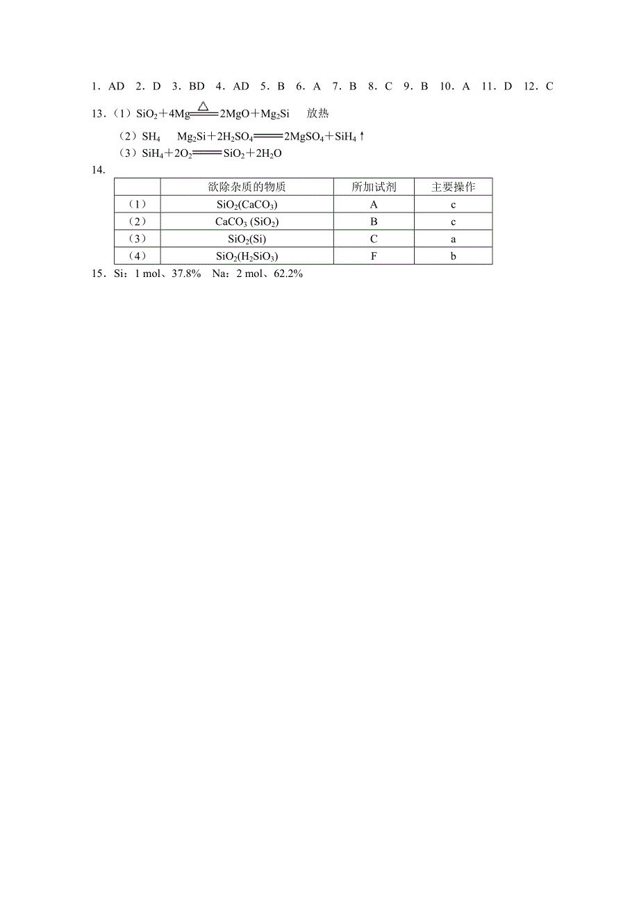 《河东教育》山西省运城中学高中化学人教版必修1同步练习：4.1 无机非金属材料的主角——硅（二）.doc_第3页