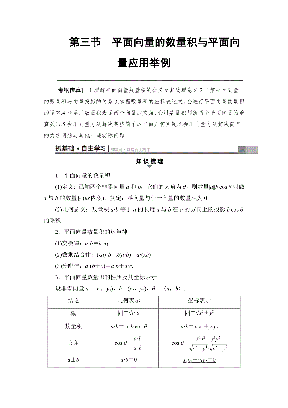 2018高考一轮通用人教A版数学（文）（练习）第4章 第3节 平面向量的数量积与平面向量应用举例 WORD版含答案.doc_第1页