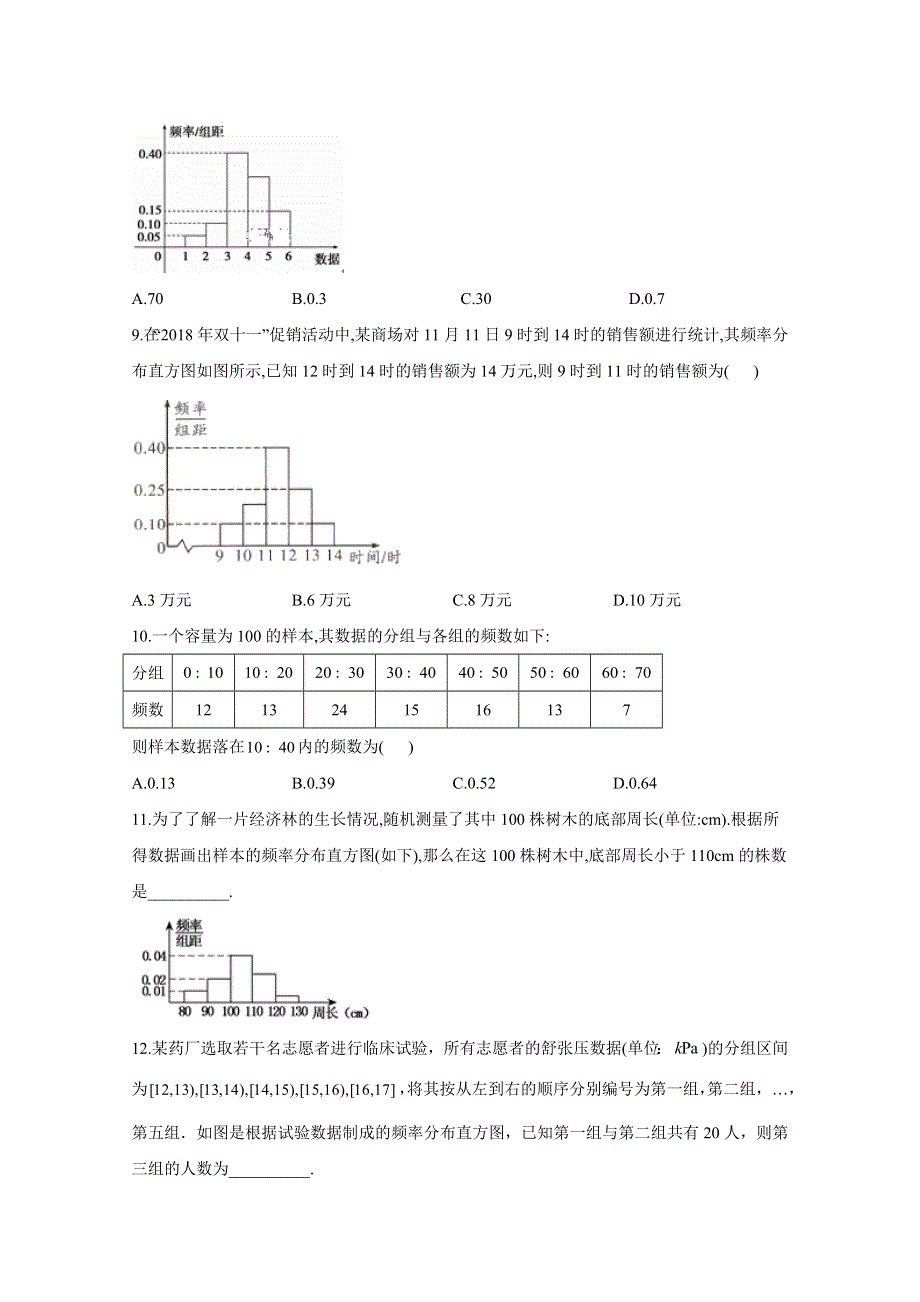 2020-2021学年数学北师大版（2019）必修第一册 6-3用样本估计总体分布 作业 WORD版含解析.doc_第3页