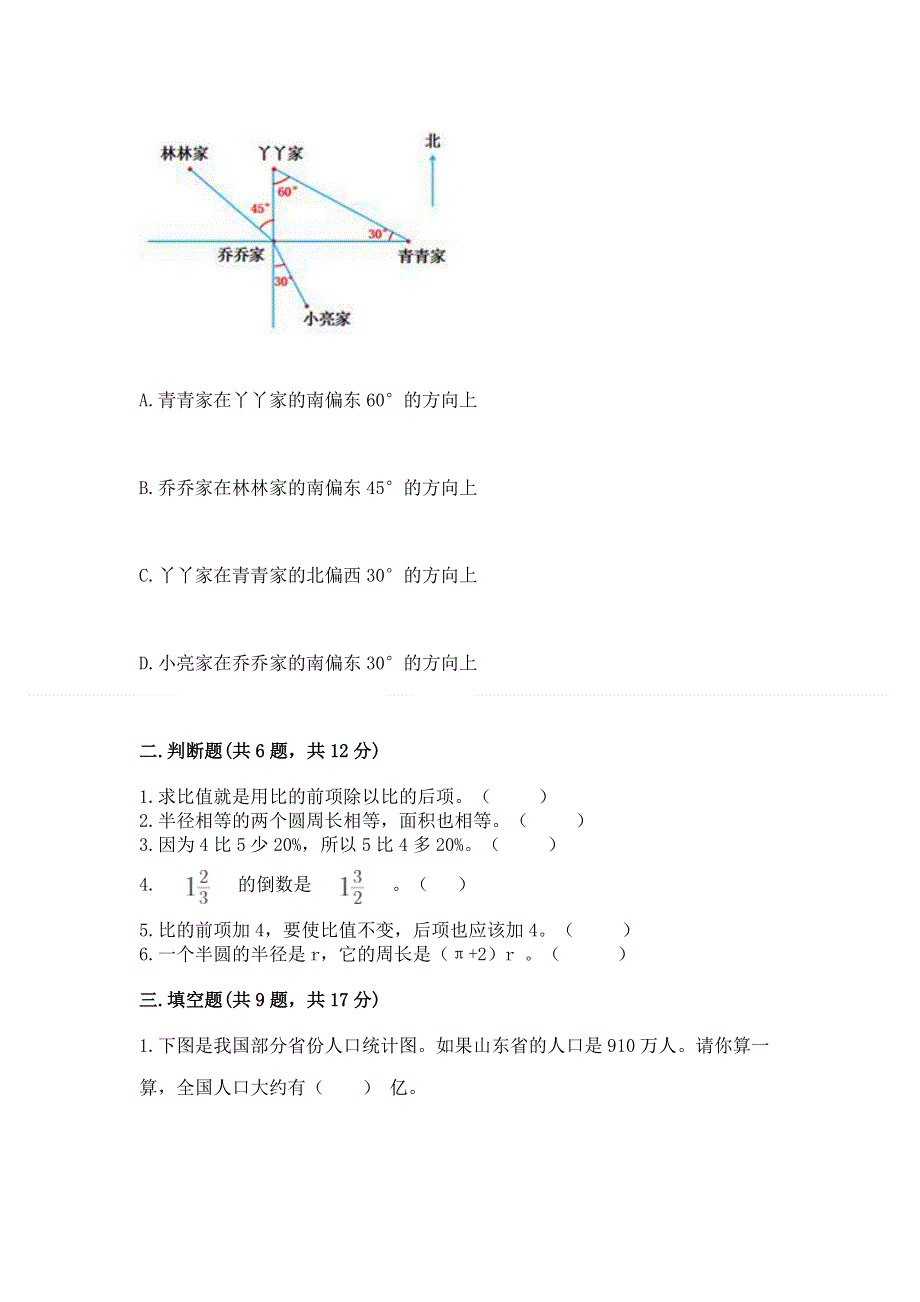 人教版六年级上学期期末质量监测数学试题含答案（预热题）.docx_第2页