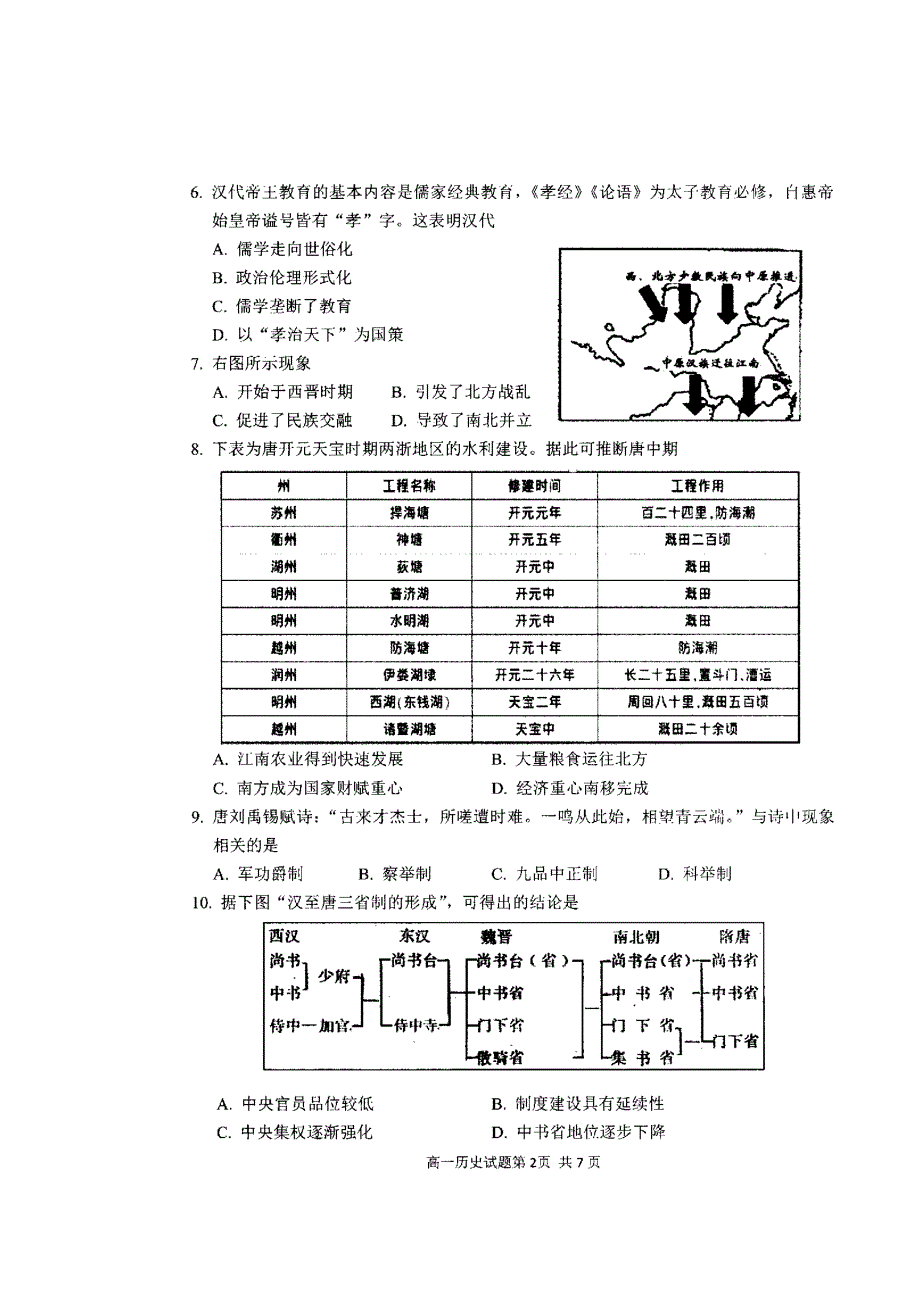 山东省日照市2019-2020学年高一上学期期末校际联考历史试卷 扫描版缺答案.doc_第2页