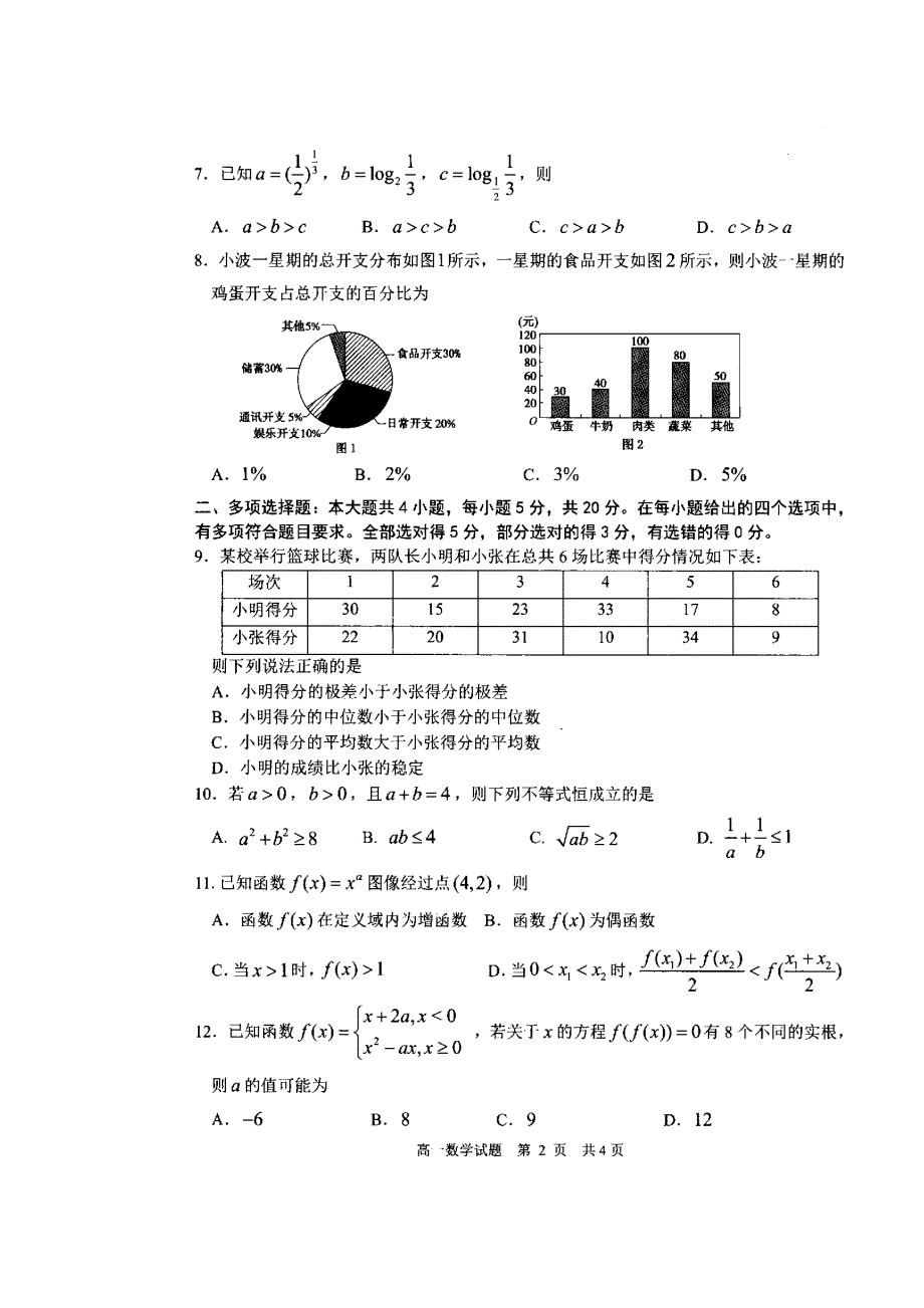 山东省日照市2019-2020学年高一上学期期末校际联考数学试卷 扫描版缺答案.doc_第2页