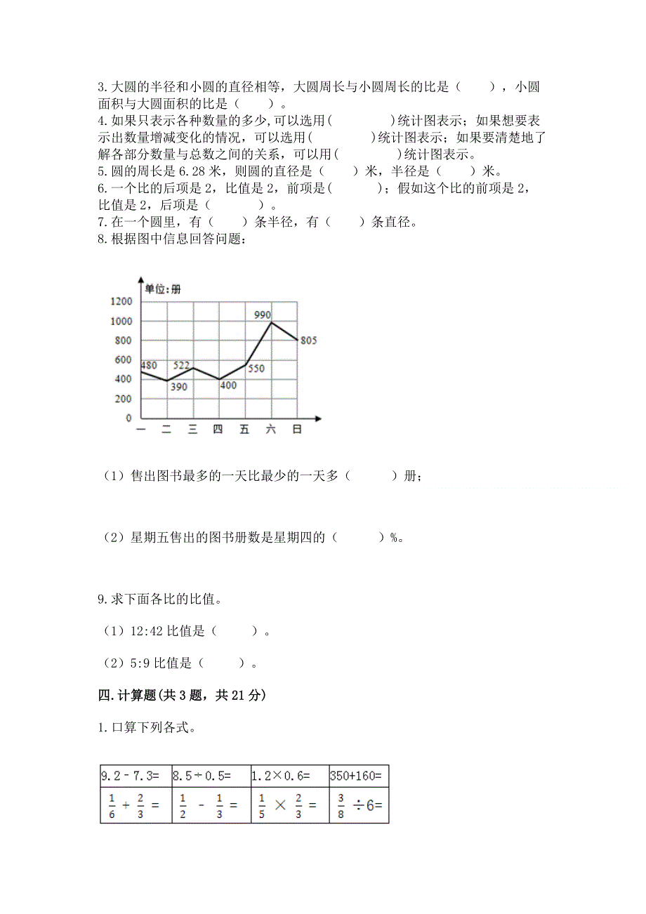 人教版六年级上学期期末质量监测数学试题带答案（完整版）.docx_第3页