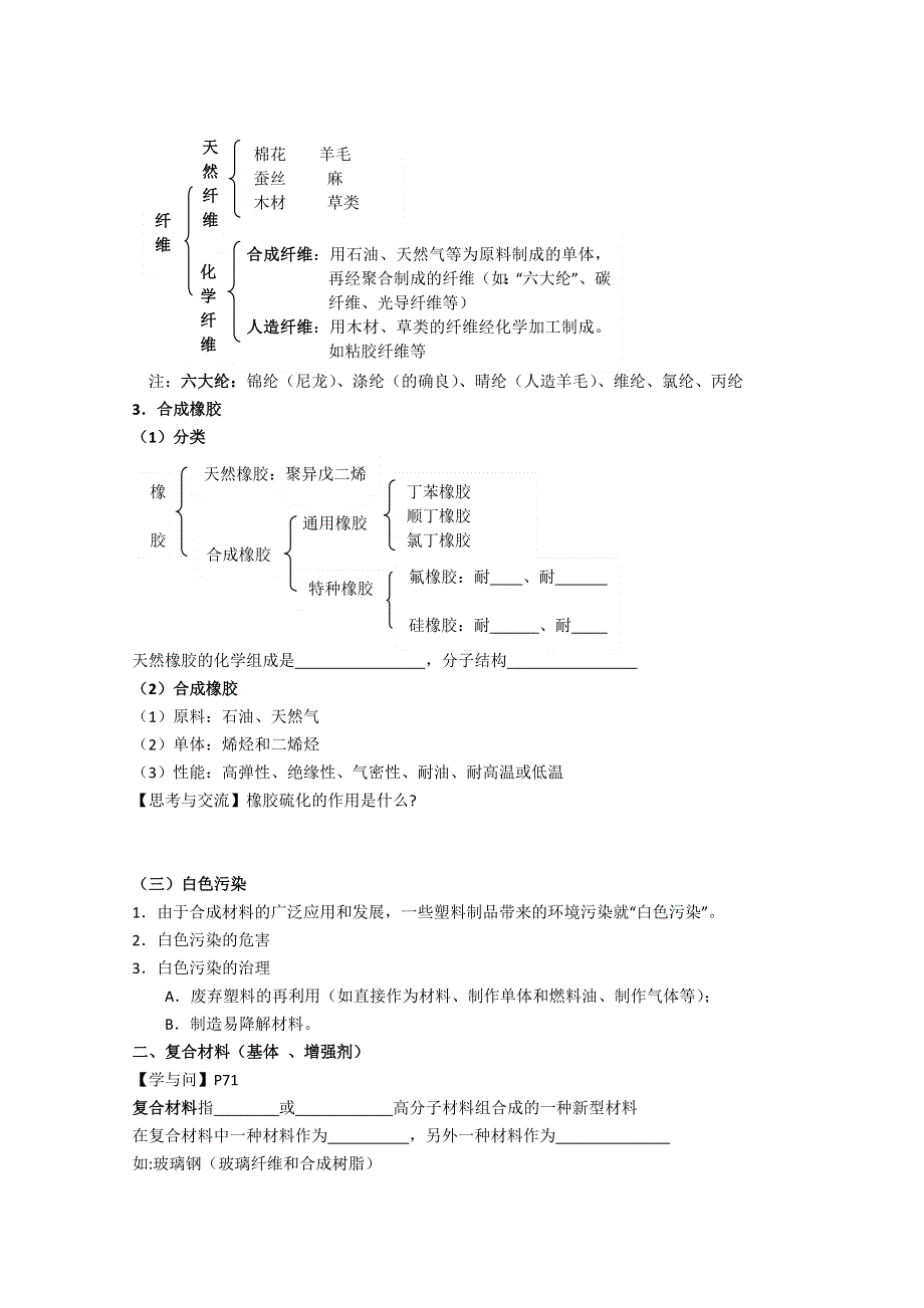 《河东教育》山西省运城中学高中化学学案新人教版选修1 3.4《塑料、纤维和橡胶》1.doc_第2页