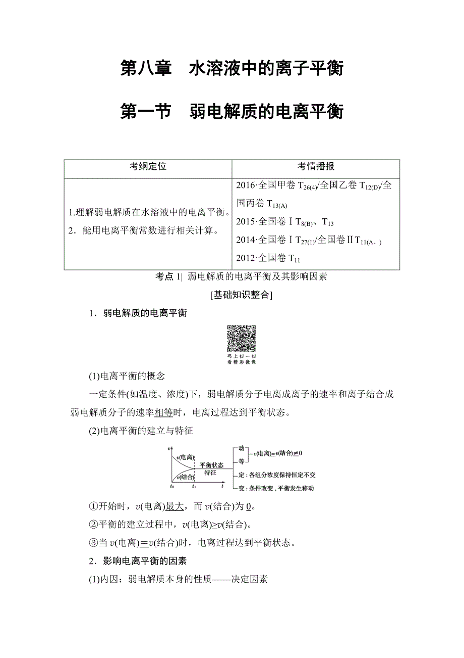 2018高考化学（人教）大一轮学考复习（检测）第8章 第1节　弱电解质的电离平衡 WORD版含答案.doc_第1页