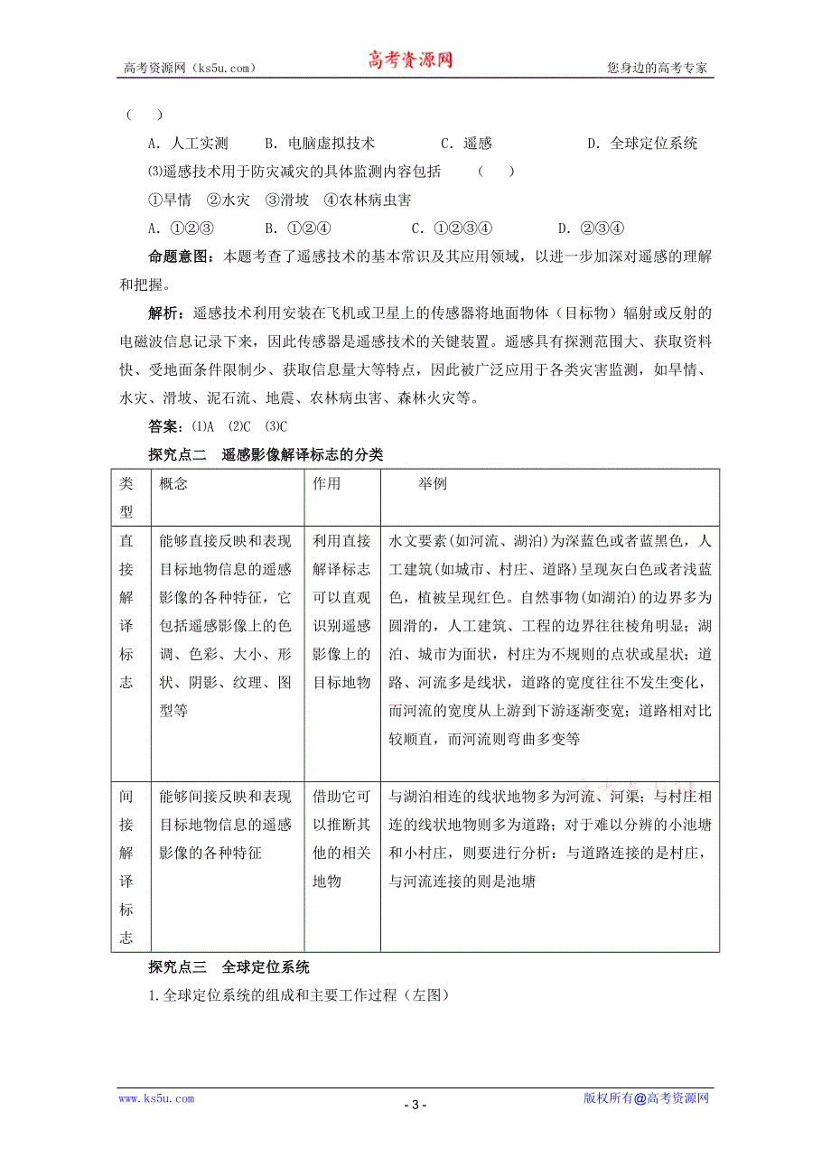 2012届高考地理一轮复习教学案：第39讲 遥感与全球定位系统（鲁教版）.doc_第3页