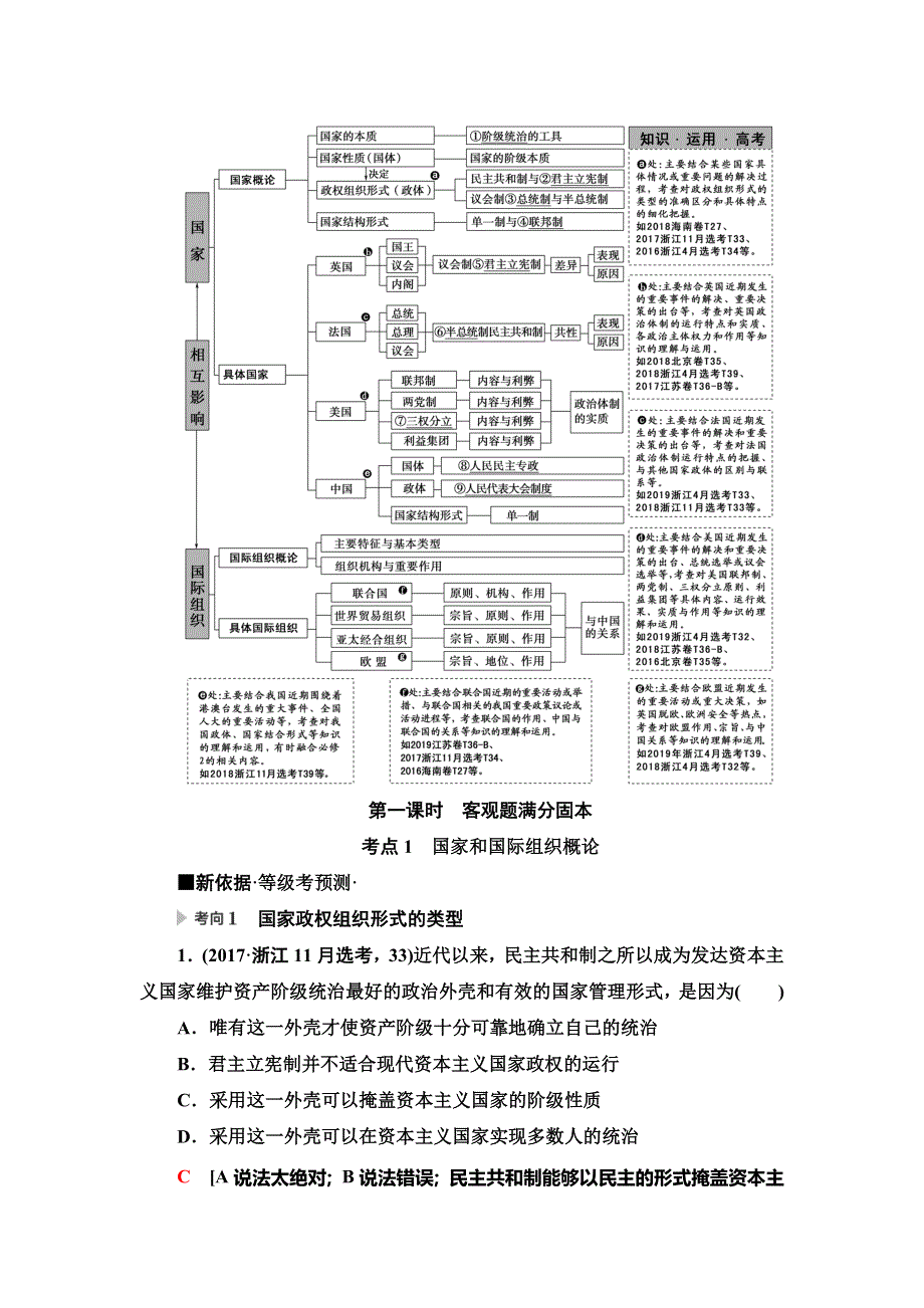 2020新课标高考政治二轮复习教师用书：第1部分 专题12　国家和国际组织 第1课时　客观题满分固本 WORD版含解析.doc_第3页