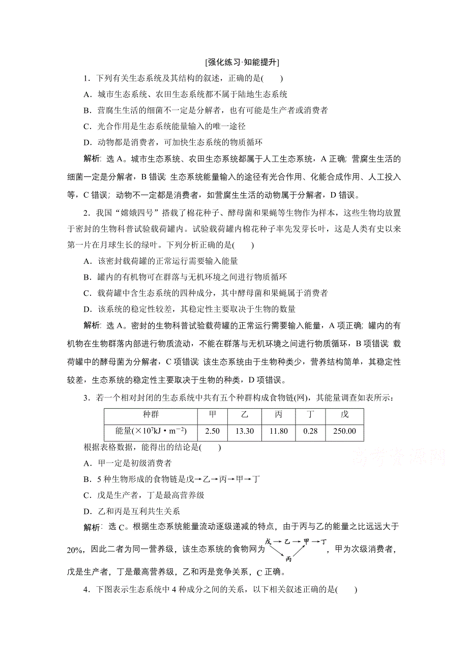 2020新课标高考生物二轮强化练习：专题十三　生态系统和环境保护 WORD版含解析.doc_第1页