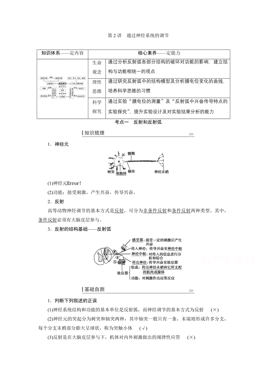 2022届高三生物一轮人教版教师用书：第八单元 第2讲　通过神经系统的调节 WORD版含解析.doc_第1页