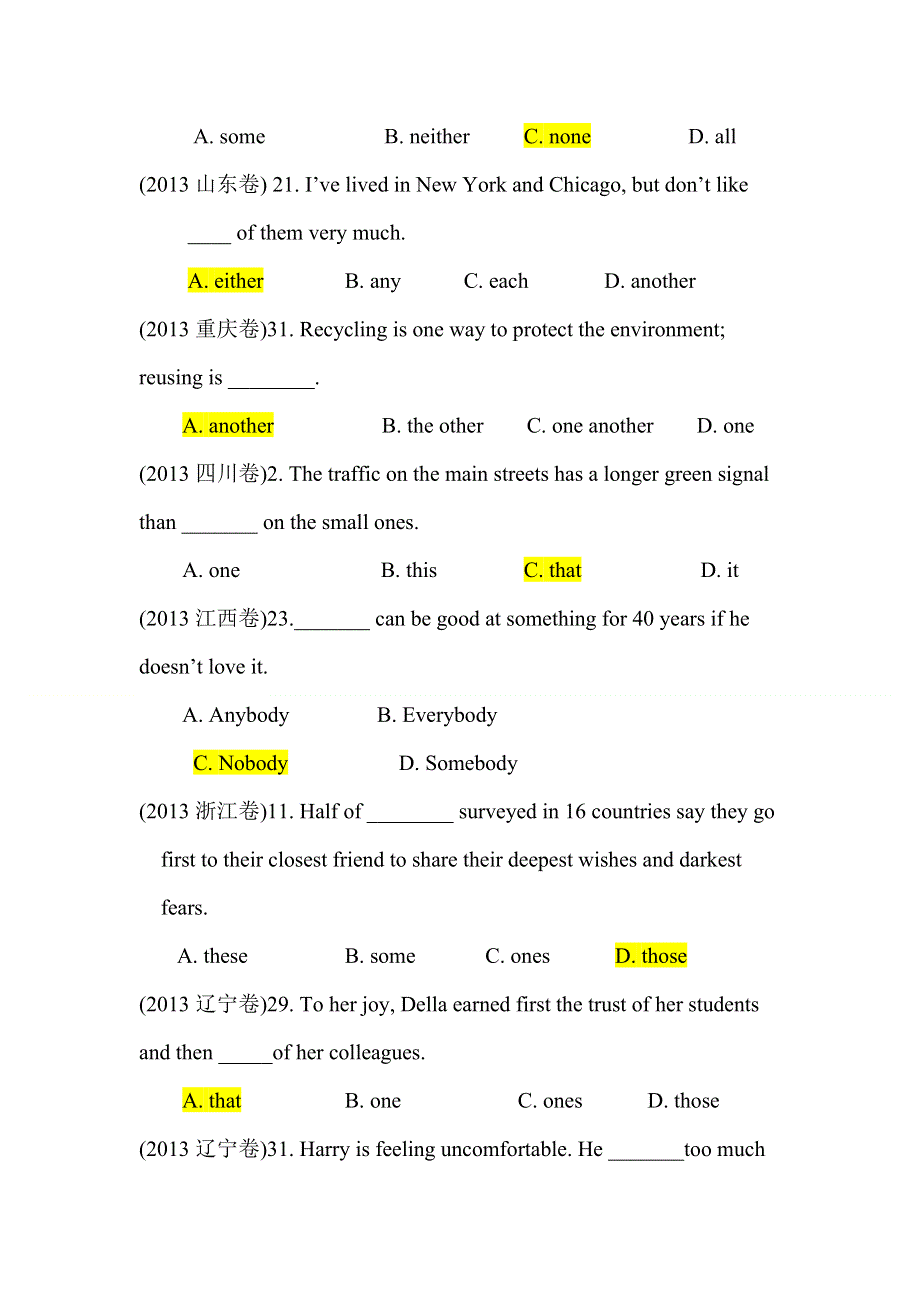 2013年高考英语真题分类汇编 单项填空--代词 WORD版含答案.doc_第2页