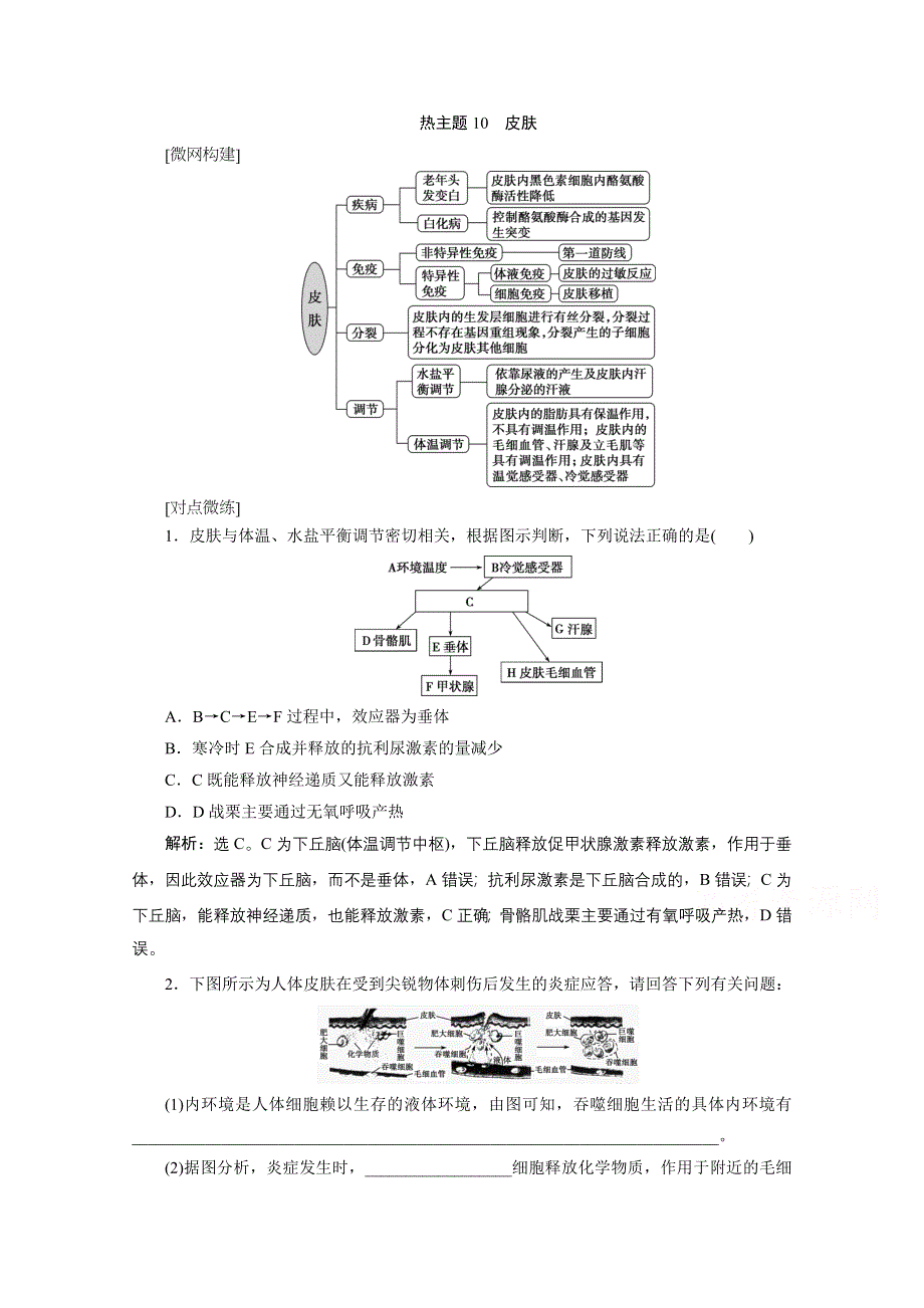 2020新课标高考生物二轮练习：热主题10　皮肤 WORD版含解析.doc_第1页