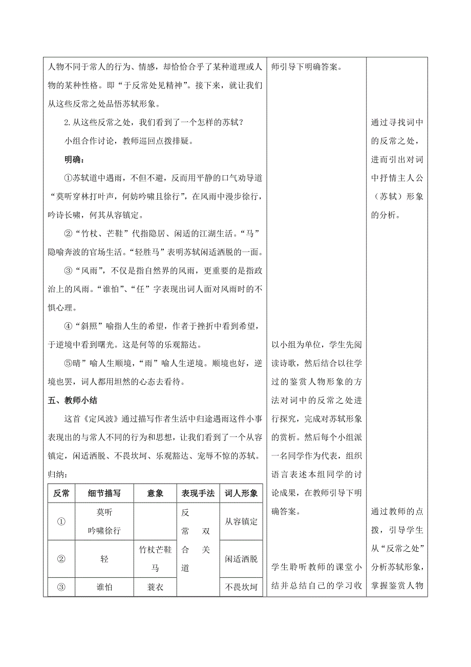 人教版高中语文必修四：教学设计21：第5课 苏轼词两首——定风波 WORD版.doc_第3页