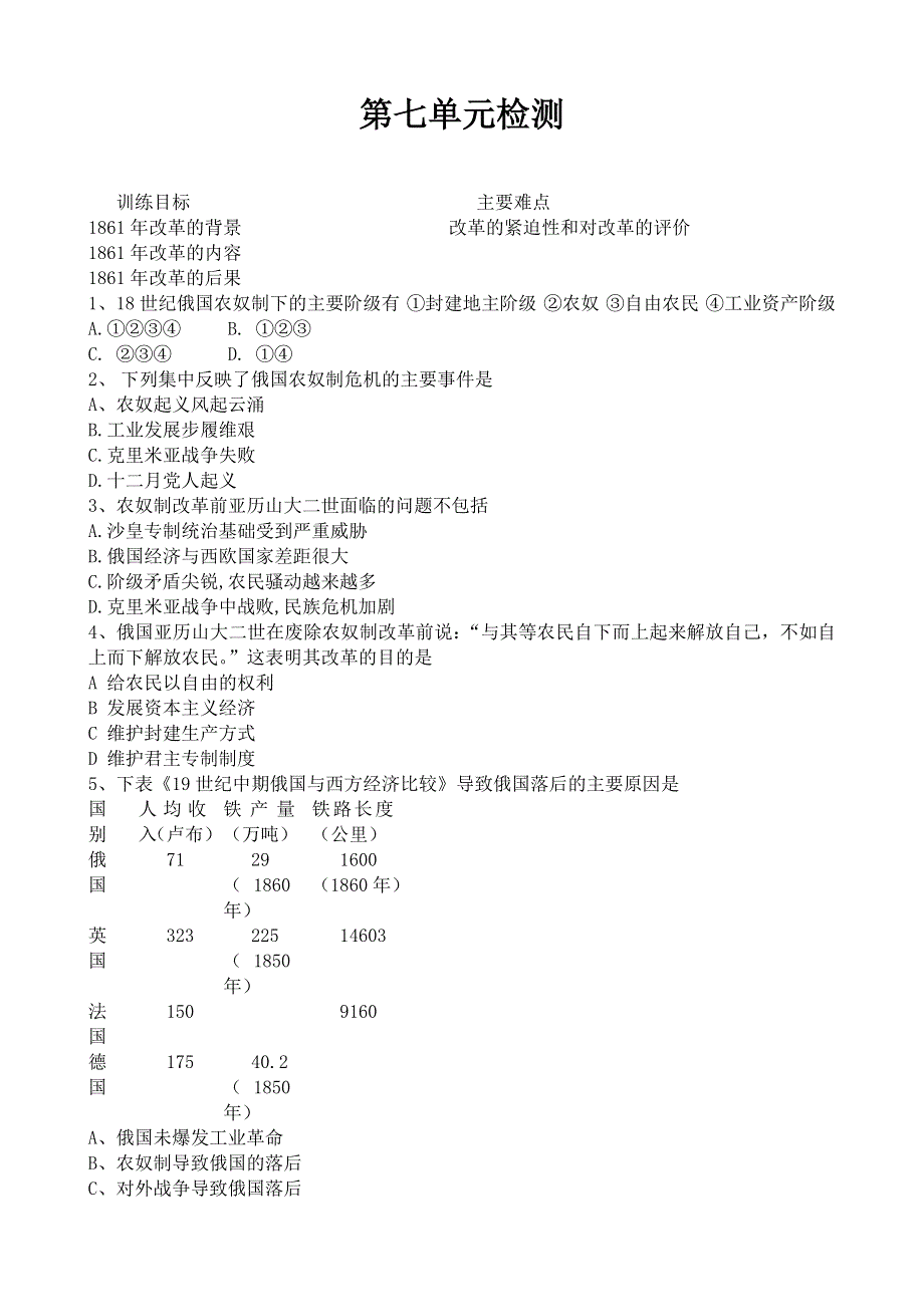 《河东教育》山西省运城中学高二历史单元检测人教版选修1：第7单元.doc_第1页